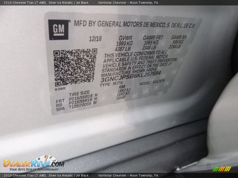 2019 Chevrolet Trax LT AWD Silver Ice Metallic / Jet Black Photo #17
