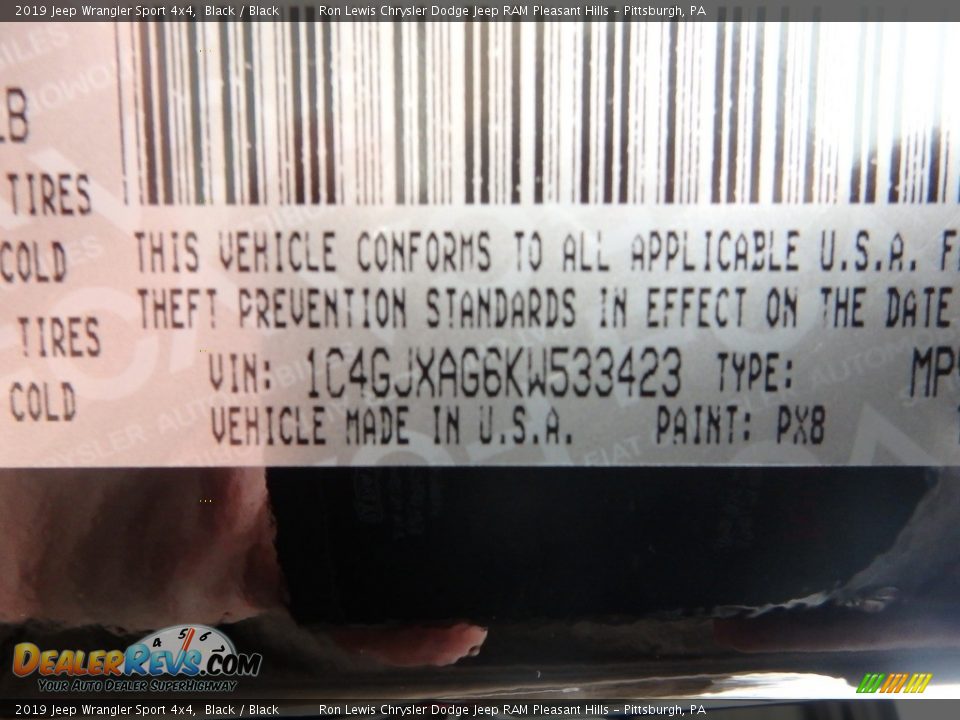 2019 Jeep Wrangler Sport 4x4 Black / Black Photo #14