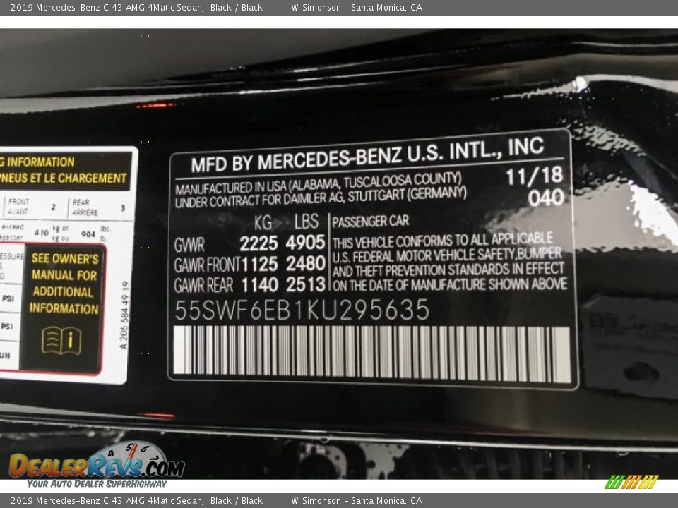 2019 Mercedes-Benz C 43 AMG 4Matic Sedan Black / Black Photo #11