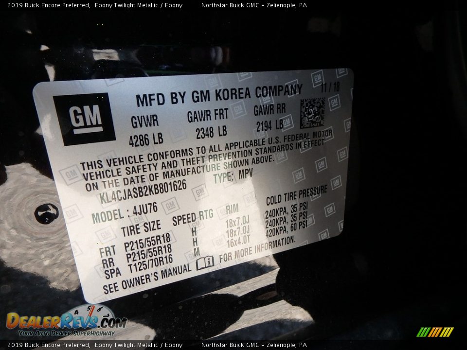 2019 Buick Encore Preferred Ebony Twilight Metallic / Ebony Photo #16