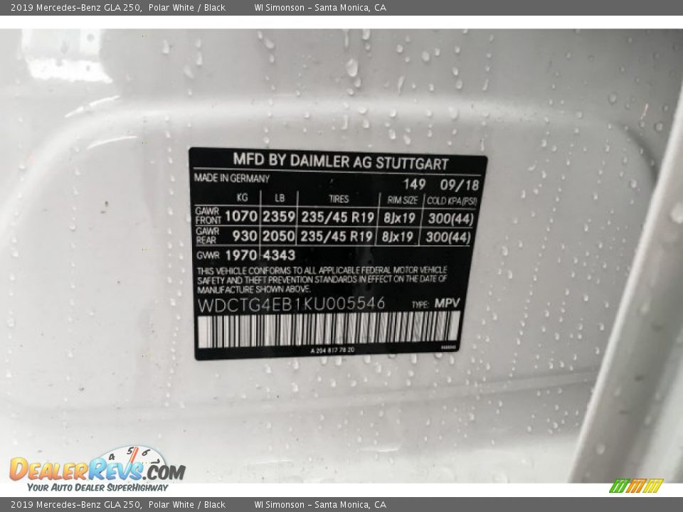 2019 Mercedes-Benz GLA 250 Polar White / Black Photo #11