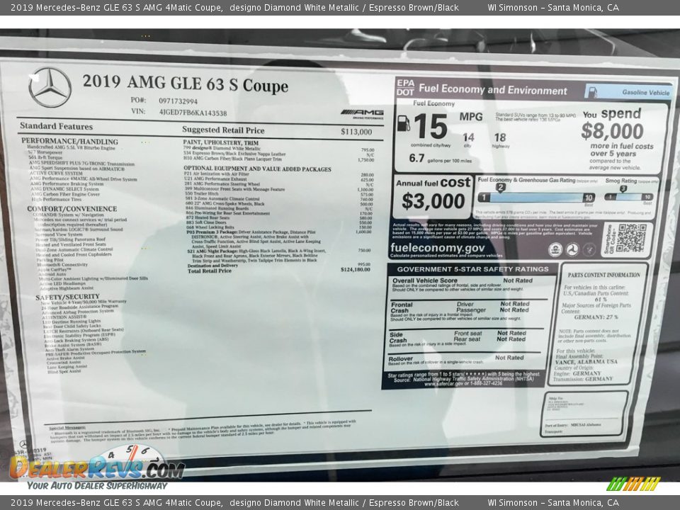 2019 Mercedes-Benz GLE 63 S AMG 4Matic Coupe Window Sticker Photo #10