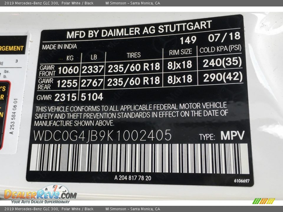 2019 Mercedes-Benz GLC 300 Polar White / Black Photo #11