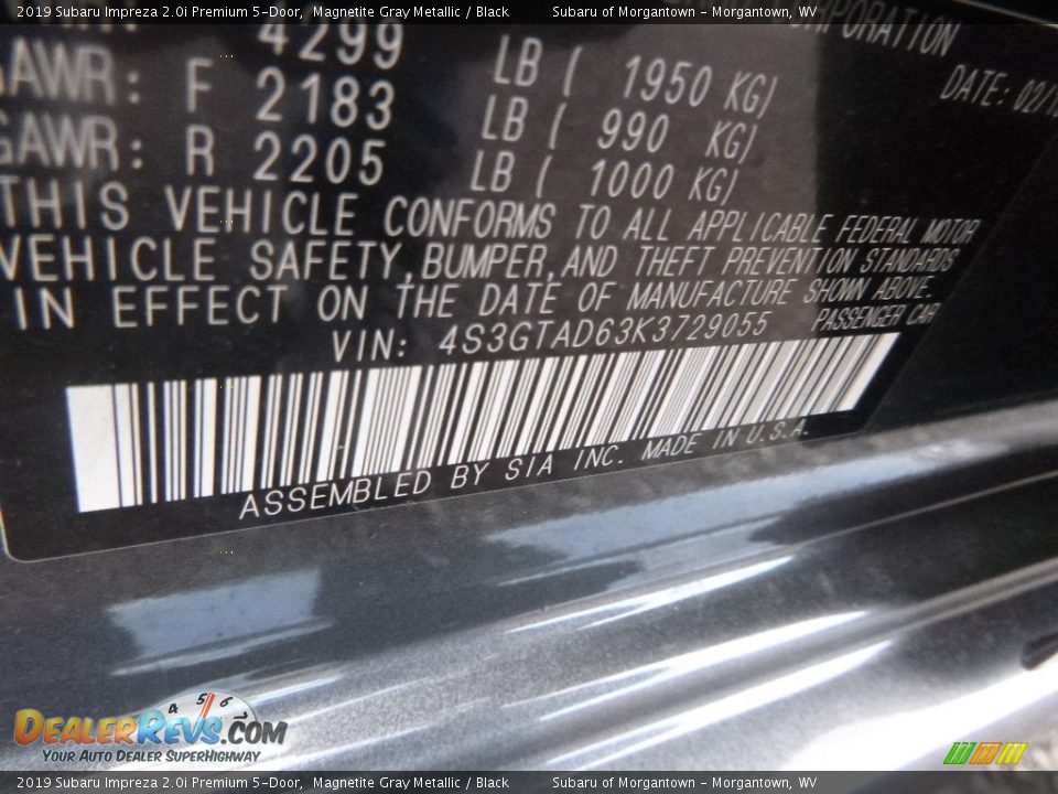 2019 Subaru Impreza 2.0i Premium 5-Door Magnetite Gray Metallic / Black Photo #16