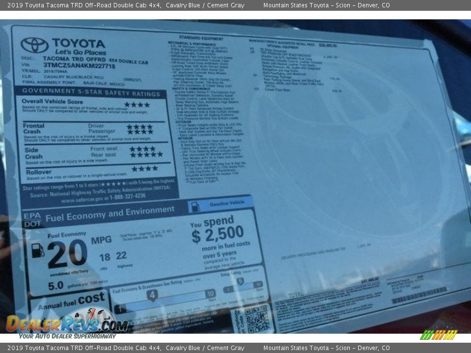 2019 Toyota Tacoma TRD Off-Road Double Cab 4x4 Cavalry Blue / Cement Gray Photo #36