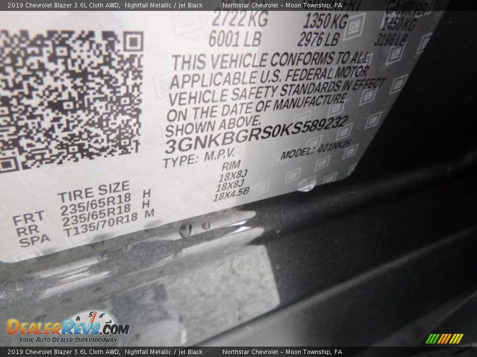 2019 Chevrolet Blazer 3.6L Cloth AWD Nightfall Metallic / Jet Black Photo #16