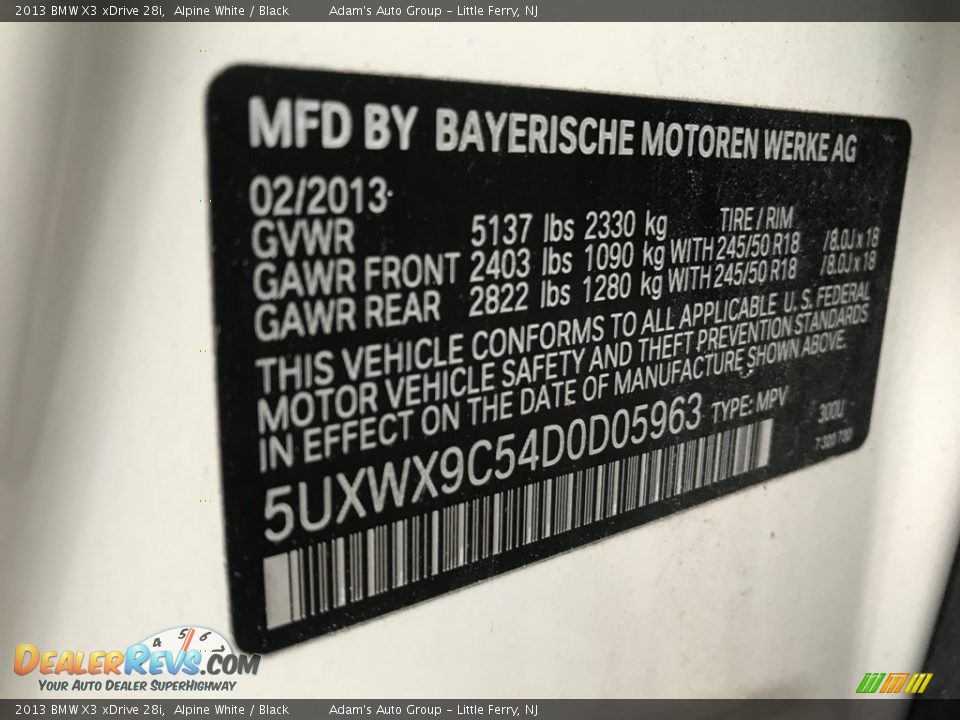 2013 BMW X3 xDrive 28i Alpine White / Black Photo #34