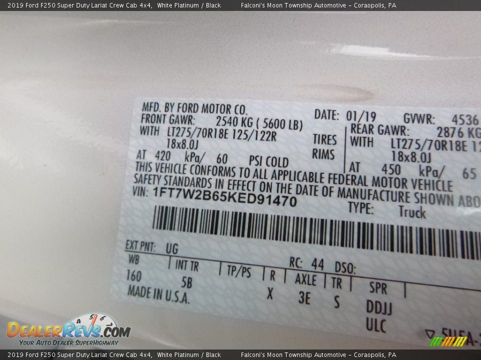 2019 Ford F250 Super Duty Lariat Crew Cab 4x4 White Platinum / Black Photo #12