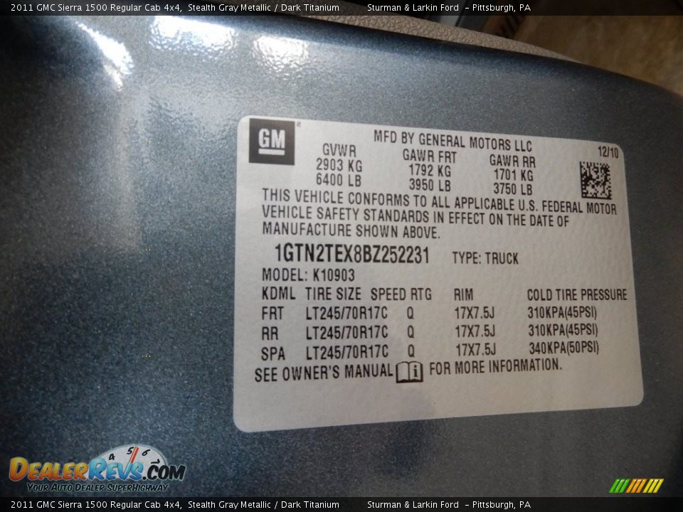 2011 GMC Sierra 1500 Regular Cab 4x4 Stealth Gray Metallic / Dark Titanium Photo #15