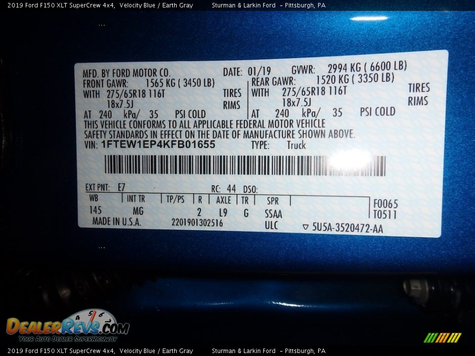 2019 Ford F150 XLT SuperCrew 4x4 Velocity Blue / Earth Gray Photo #10