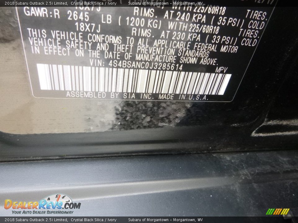 2018 Subaru Outback 2.5i Limited Crystal Black Silica / Ivory Photo #16