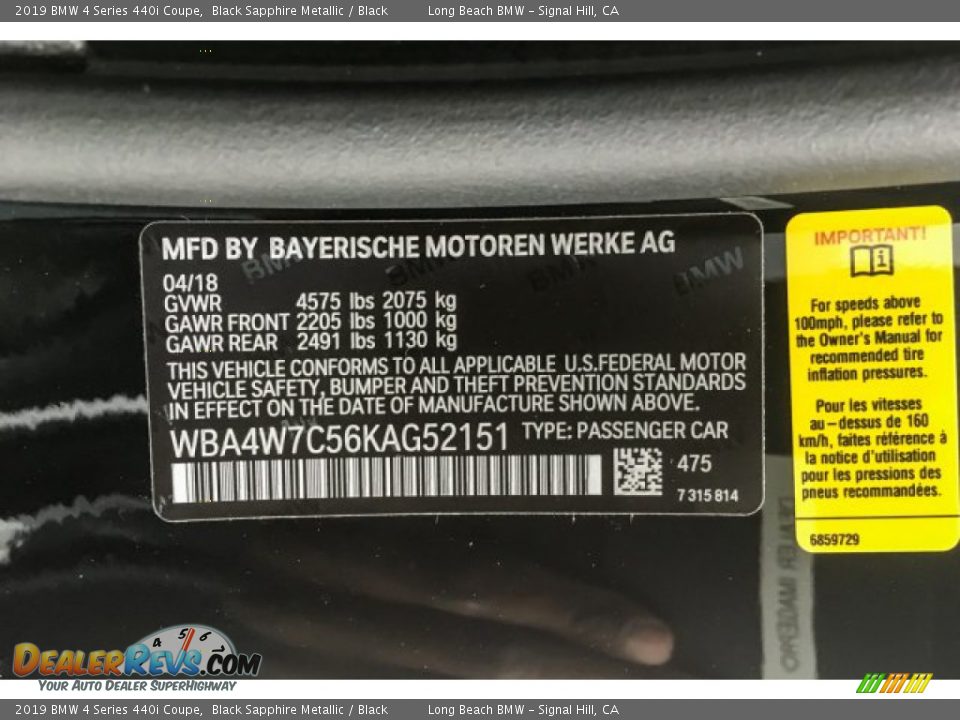 2019 BMW 4 Series 440i Coupe Black Sapphire Metallic / Black Photo #11