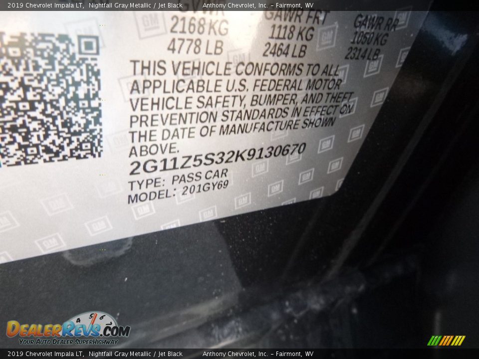 2019 Chevrolet Impala LT Nightfall Gray Metallic / Jet Black Photo #14