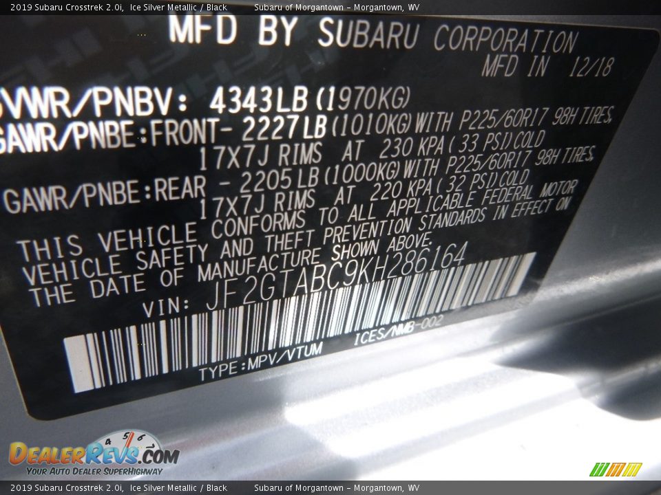 2019 Subaru Crosstrek 2.0i Ice Silver Metallic / Black Photo #15
