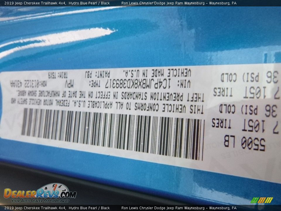 2019 Jeep Cherokee Trailhawk 4x4 Hydro Blue Pearl / Black Photo #11