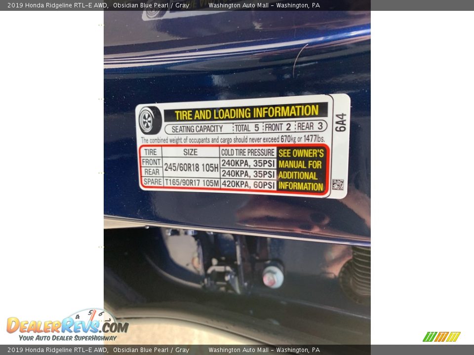 2019 Honda Ridgeline RTL-E AWD Obsidian Blue Pearl / Gray Photo #12