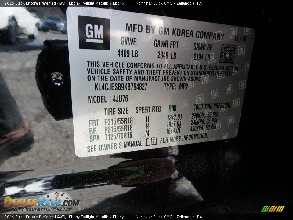 2019 Buick Encore Preferred AWD Ebony Twilight Metallic / Ebony Photo #16