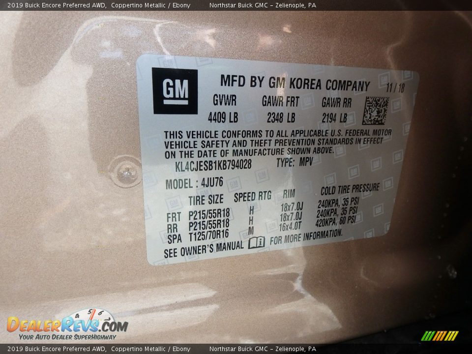 2019 Buick Encore Preferred AWD Coppertino Metallic / Ebony Photo #16