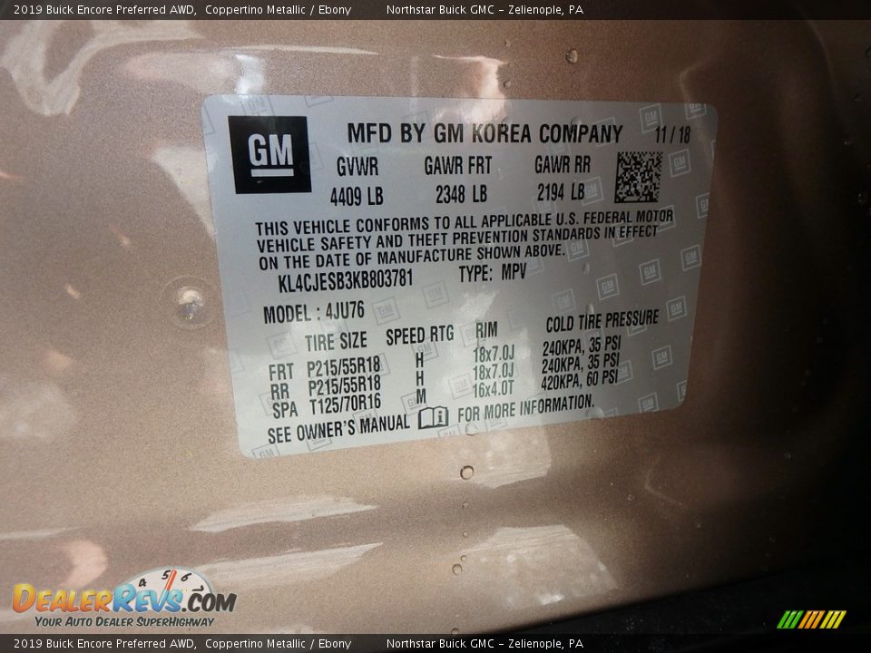 2019 Buick Encore Preferred AWD Coppertino Metallic / Ebony Photo #16