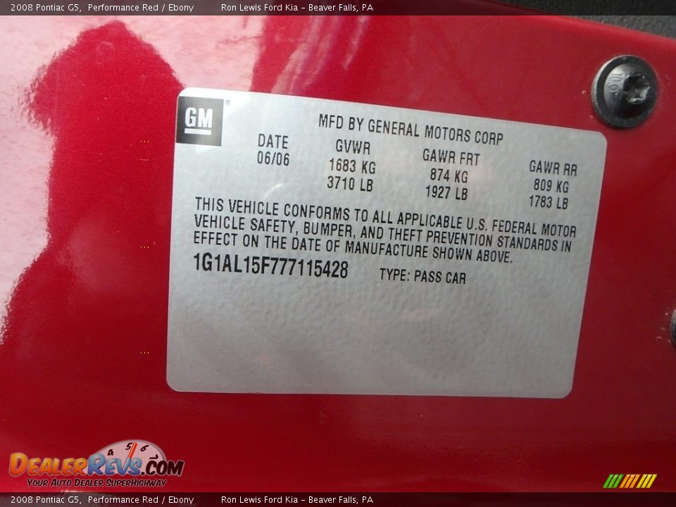 2008 Pontiac G5 Performance Red / Ebony Photo #15