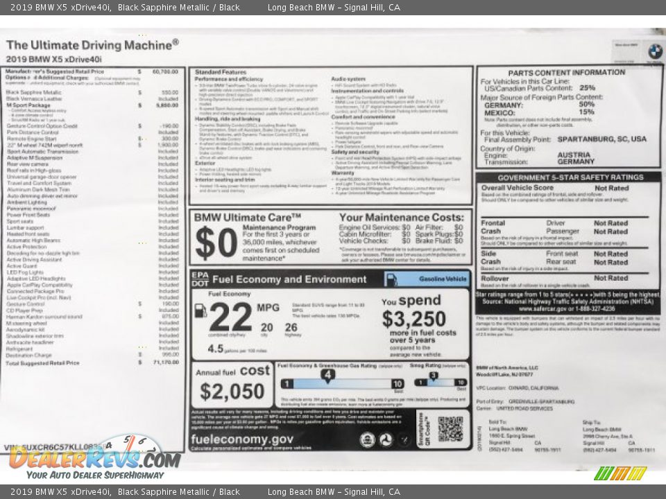 2019 BMW X5 xDrive40i Black Sapphire Metallic / Black Photo #10