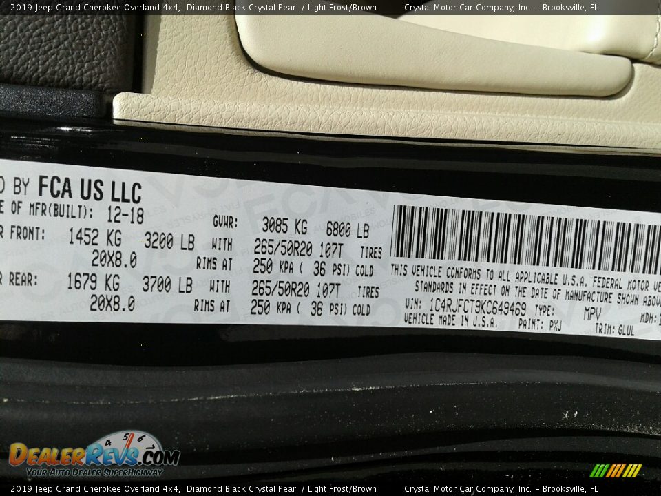 2019 Jeep Grand Cherokee Overland 4x4 Diamond Black Crystal Pearl / Light Frost/Brown Photo #22