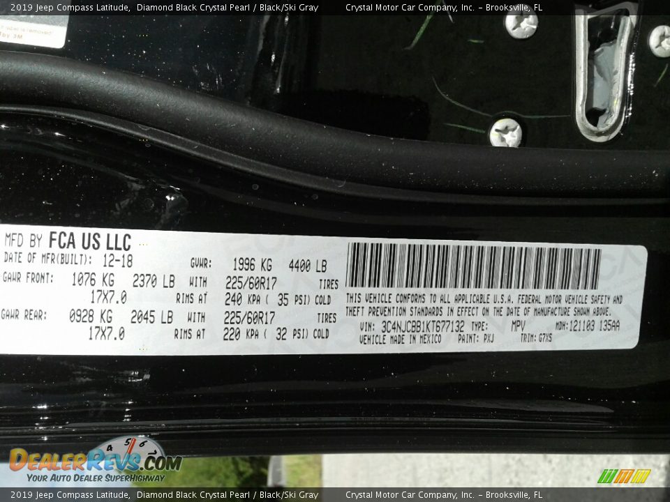 2019 Jeep Compass Latitude Diamond Black Crystal Pearl / Black/Ski Gray Photo #22
