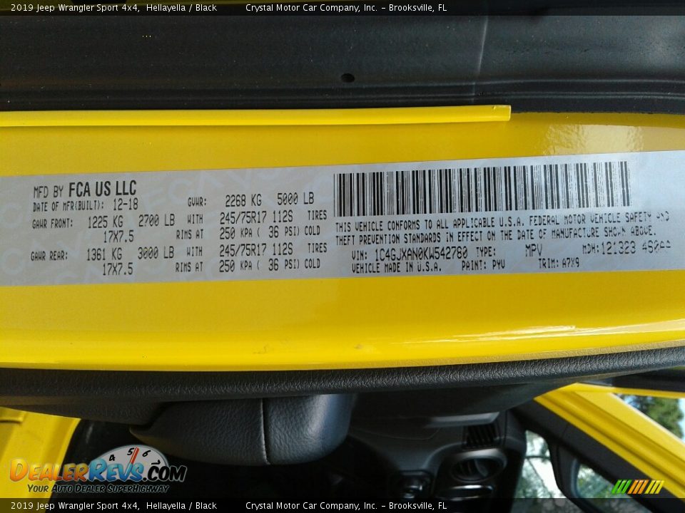 2019 Jeep Wrangler Sport 4x4 Hellayella / Black Photo #21