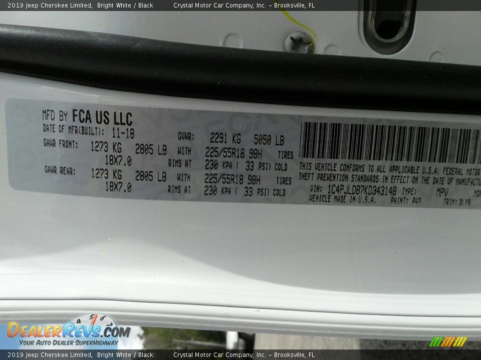 2019 Jeep Cherokee Limited Bright White / Black Photo #21