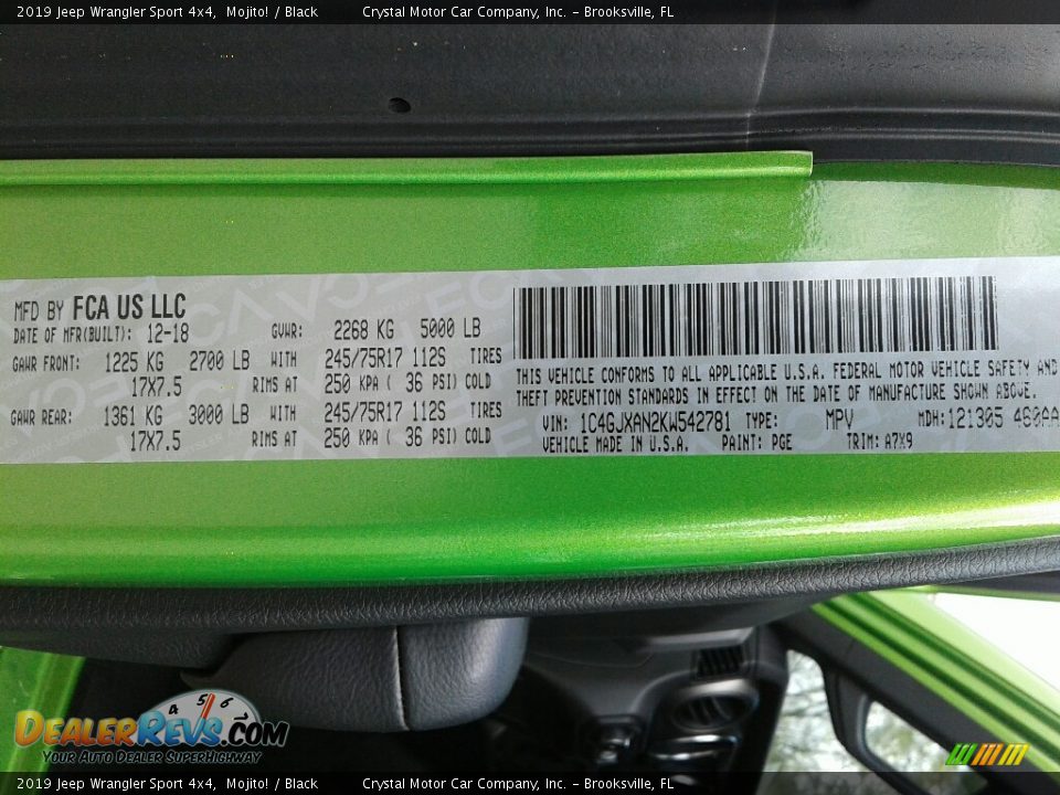 2019 Jeep Wrangler Sport 4x4 Mojito! / Black Photo #21