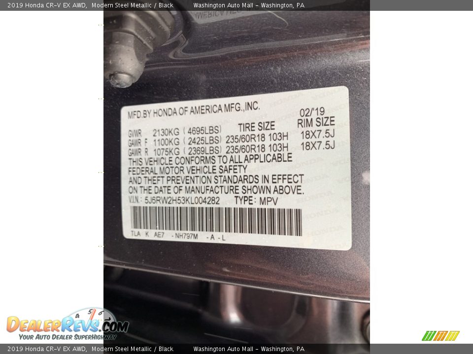 2019 Honda CR-V EX AWD Modern Steel Metallic / Black Photo #14