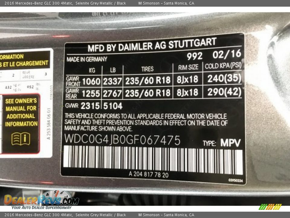 2016 Mercedes-Benz GLC 300 4Matic Selenite Grey Metallic / Black Photo #25