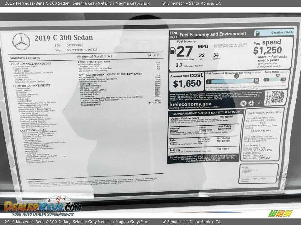 2019 Mercedes-Benz C 300 Sedan Selenite Grey Metallic / Magma Grey/Black Photo #10