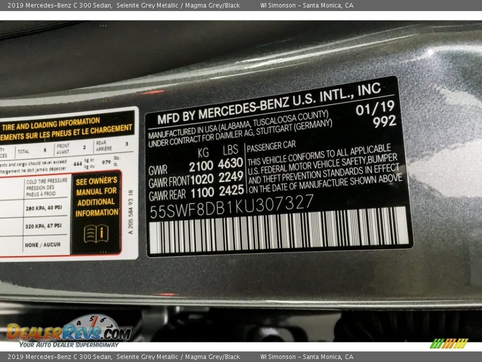 2019 Mercedes-Benz C 300 Sedan Selenite Grey Metallic / Magma Grey/Black Photo #11