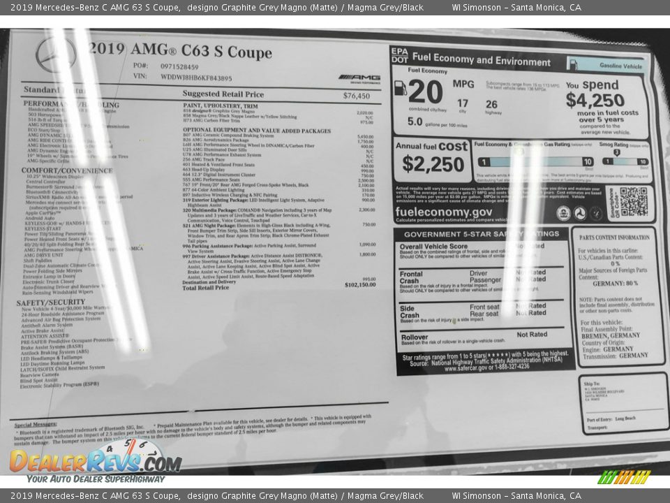 2019 Mercedes-Benz C AMG 63 S Coupe designo Graphite Grey Magno (Matte) / Magma Grey/Black Photo #10