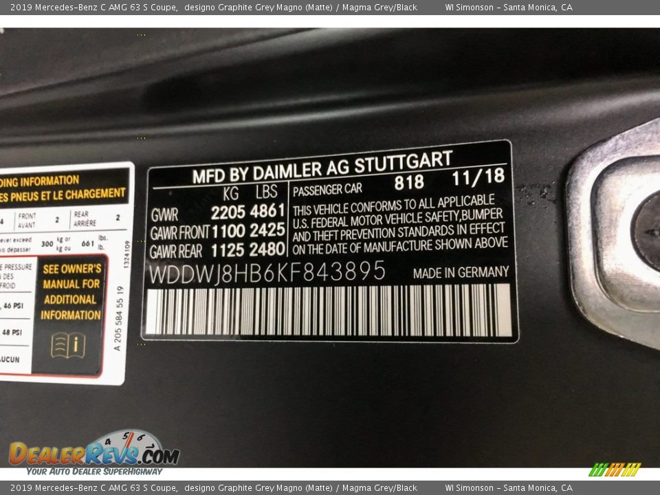2019 Mercedes-Benz C AMG 63 S Coupe designo Graphite Grey Magno (Matte) / Magma Grey/Black Photo #11