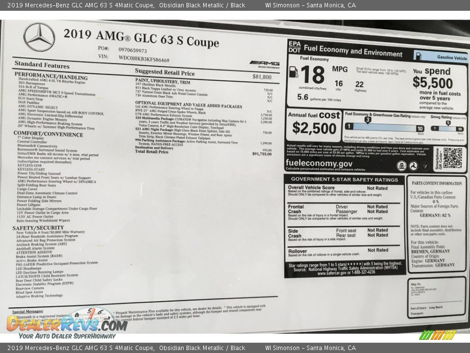 2019 Mercedes-Benz GLC AMG 63 S 4Matic Coupe Obsidian Black Metallic / Black Photo #10