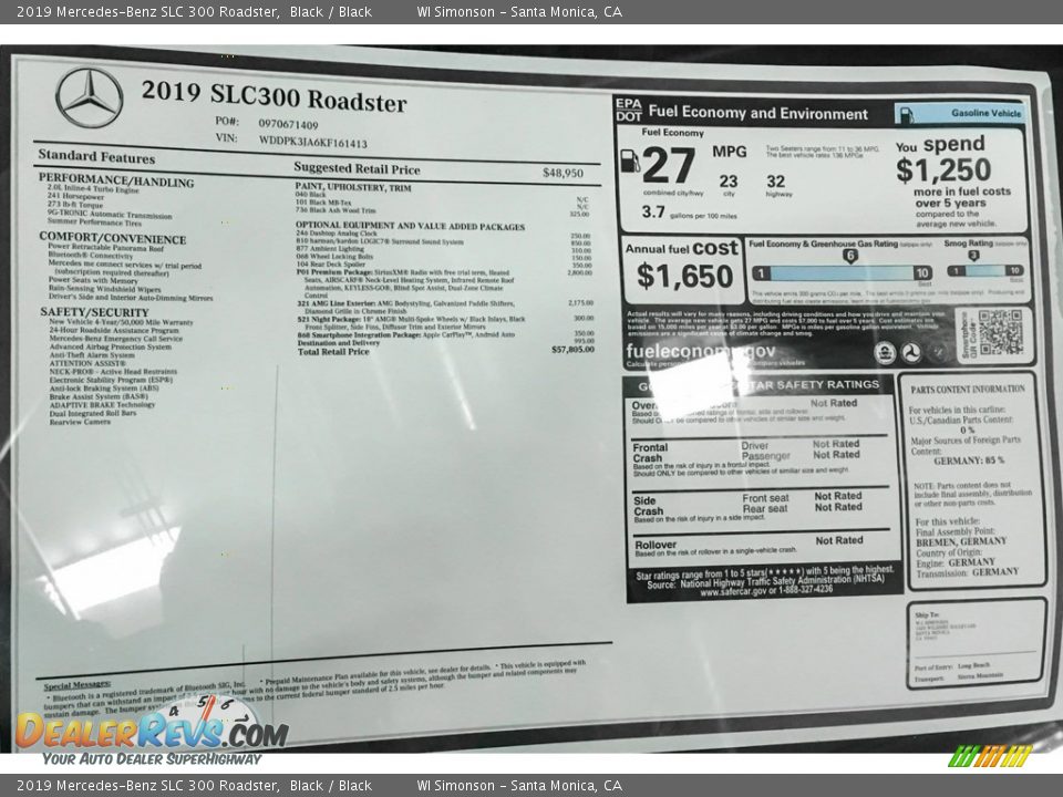 2019 Mercedes-Benz SLC 300 Roadster Black / Black Photo #10