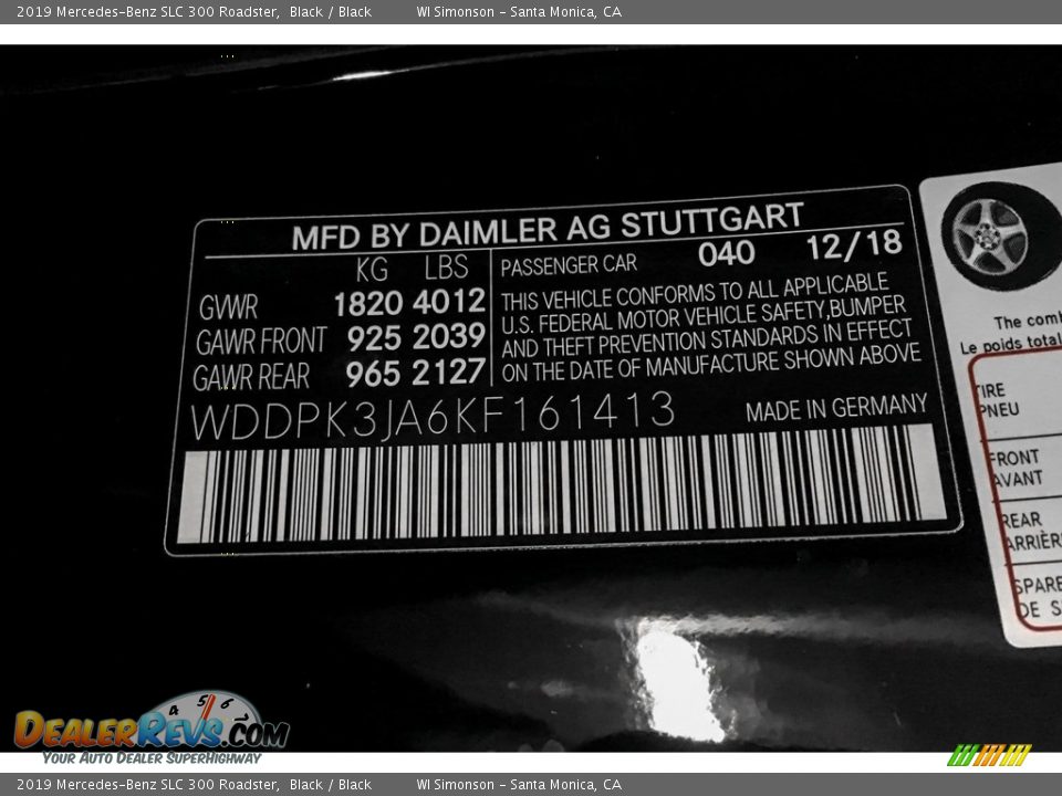 2019 Mercedes-Benz SLC 300 Roadster Black / Black Photo #11