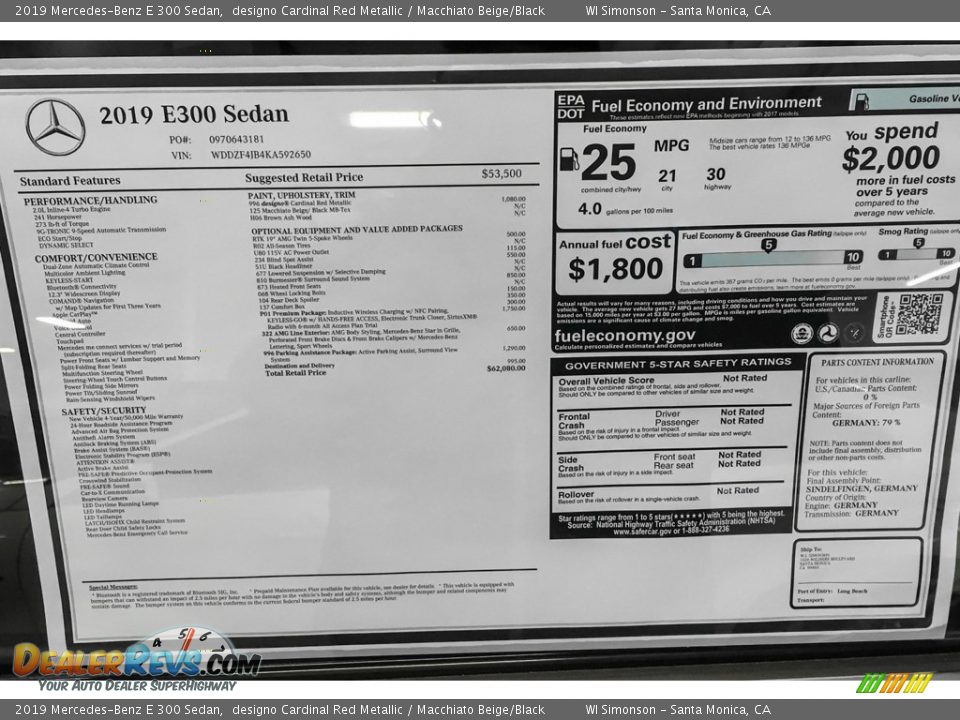 2019 Mercedes-Benz E 300 Sedan designo Cardinal Red Metallic / Macchiato Beige/Black Photo #10