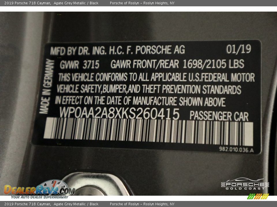 2019 Porsche 718 Cayman Agate Grey Metallic / Black Photo #25