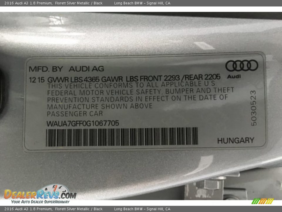 2016 Audi A3 1.8 Premium Florett Silver Metallic / Black Photo #22