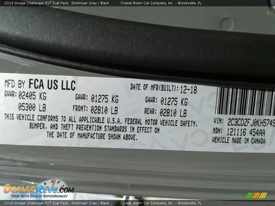 2019 Dodge Challenger R/T Scat Pack Destroyer Gray / Black Photo #21