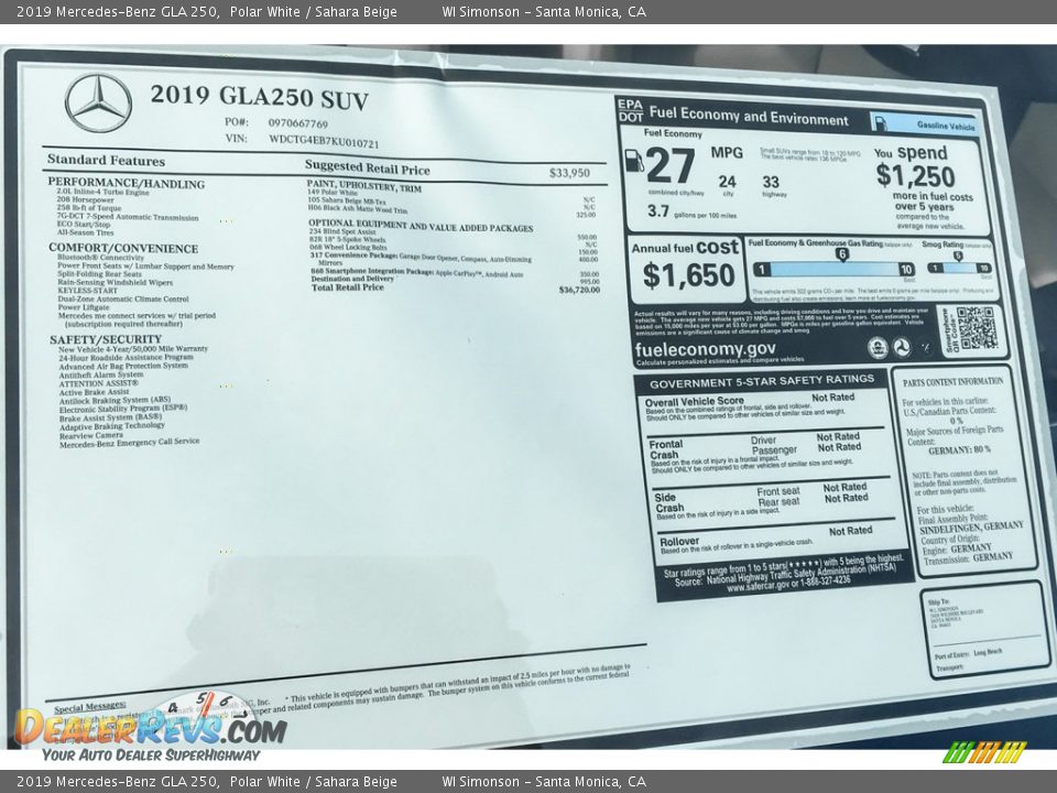 2019 Mercedes-Benz GLA 250 Polar White / Sahara Beige Photo #10