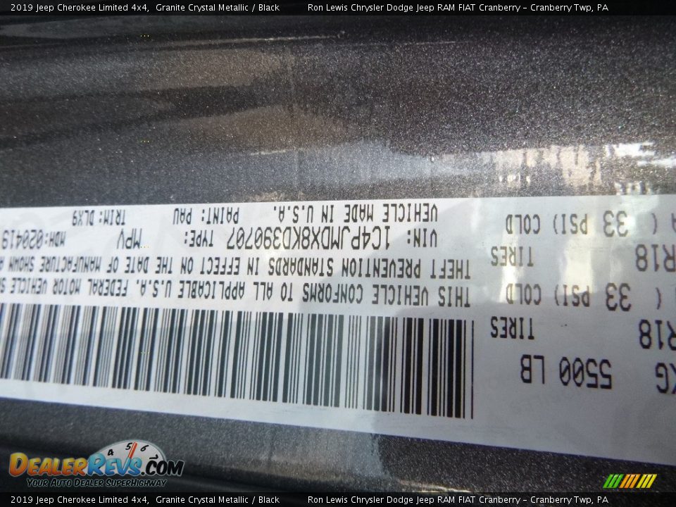 2019 Jeep Cherokee Limited 4x4 Granite Crystal Metallic / Black Photo #14