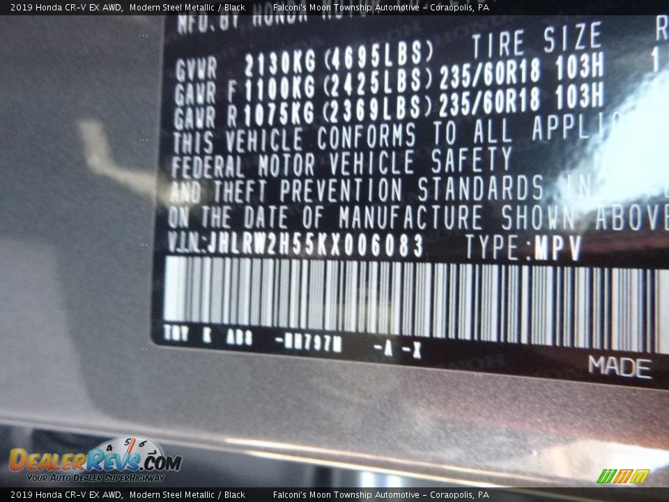 2019 Honda CR-V EX AWD Modern Steel Metallic / Black Photo #12