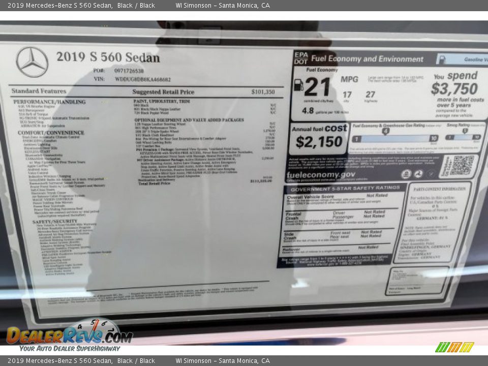 2019 Mercedes-Benz S 560 Sedan Black / Black Photo #10