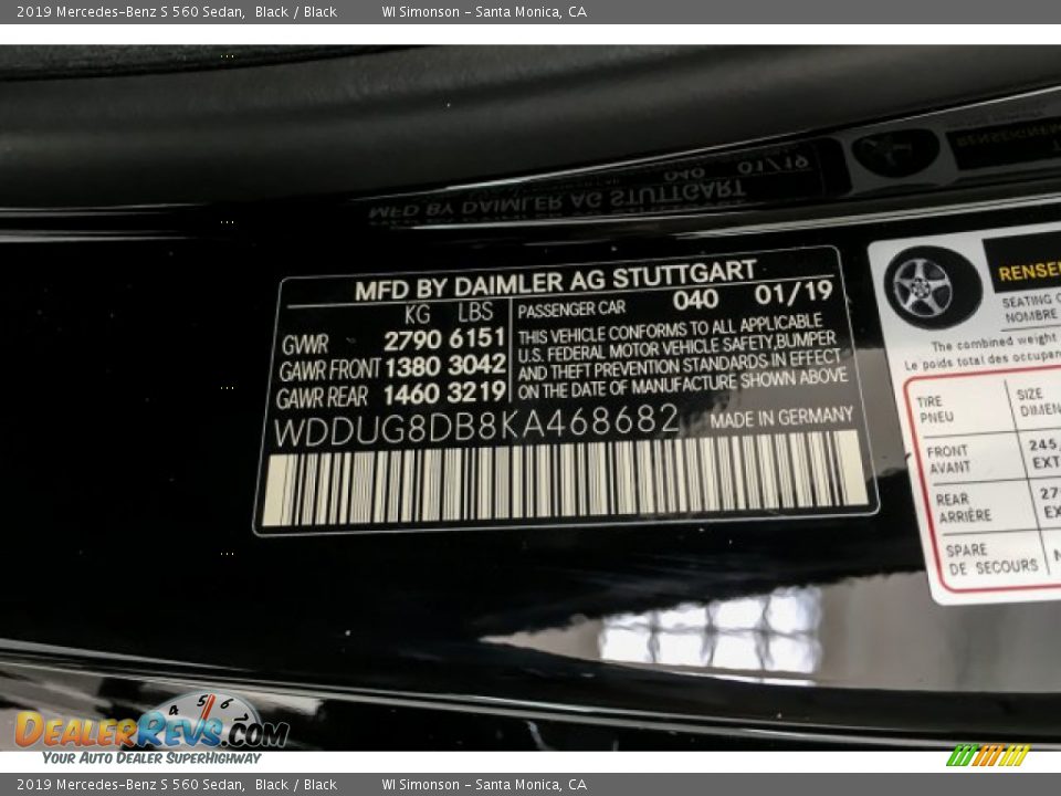 2019 Mercedes-Benz S 560 Sedan Black / Black Photo #11