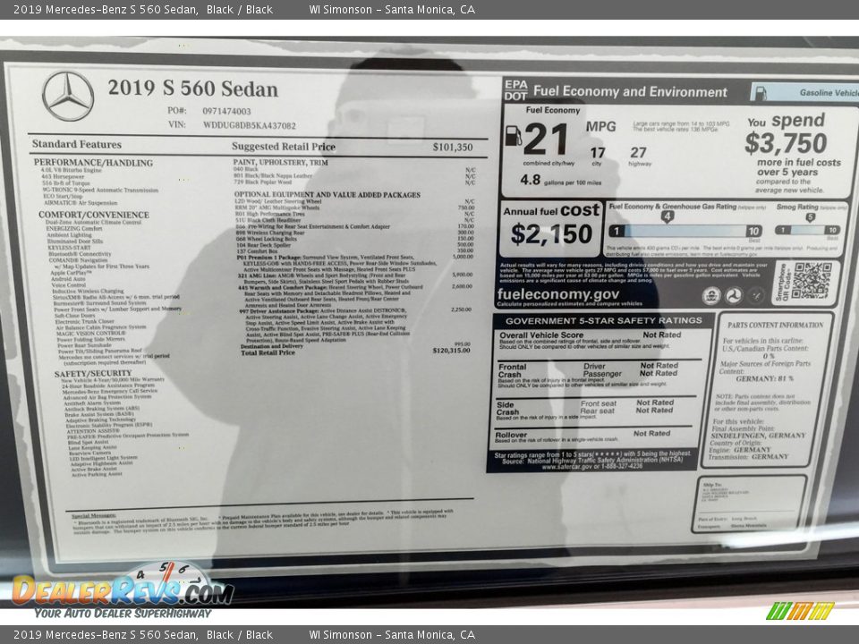 2019 Mercedes-Benz S 560 Sedan Black / Black Photo #10