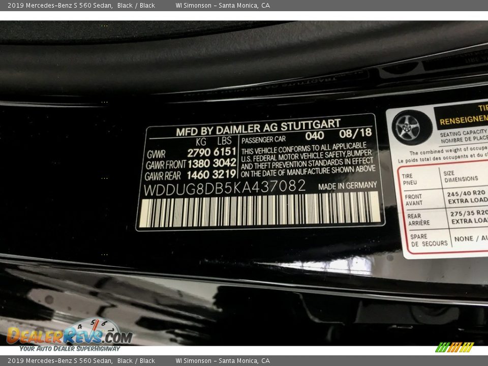 2019 Mercedes-Benz S 560 Sedan Black / Black Photo #11